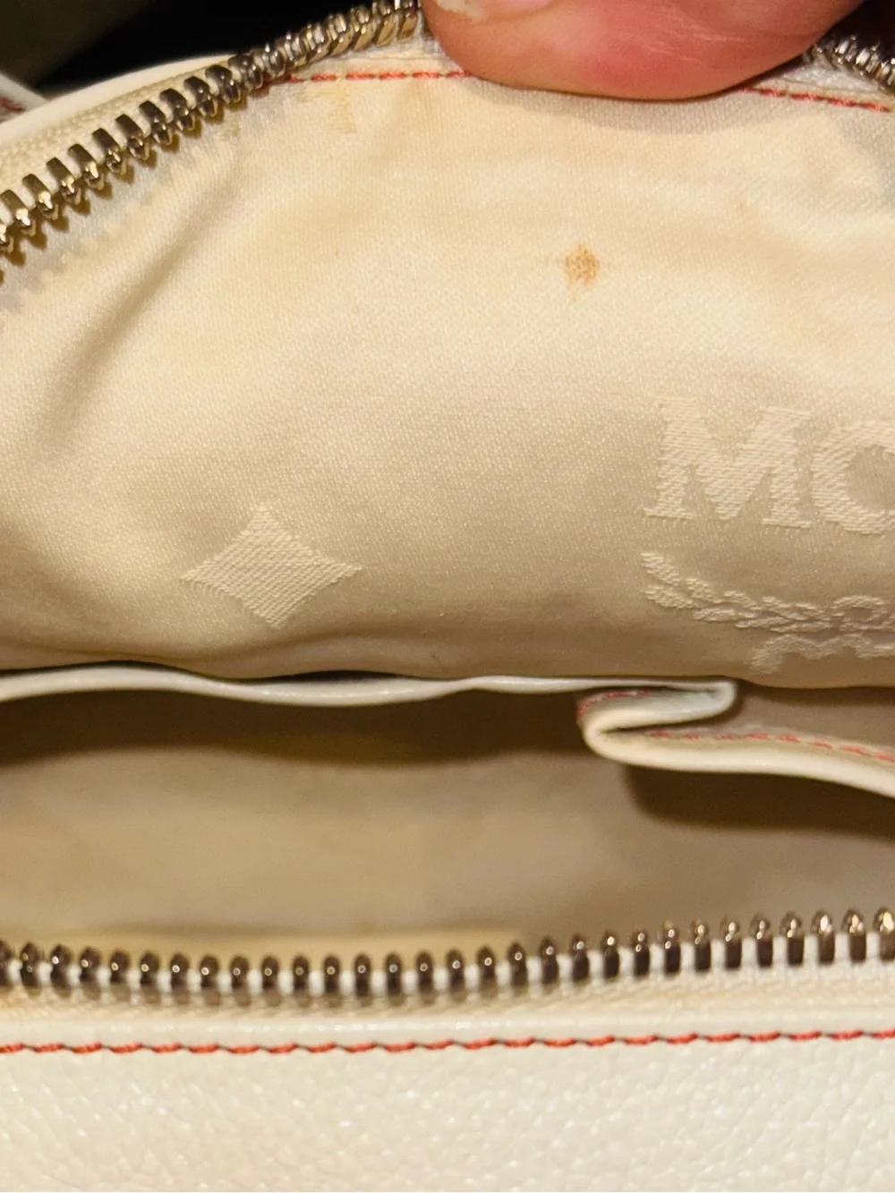 MCM - Creamy White Pebbled Leather Mini Boston w/ Gold Hardware